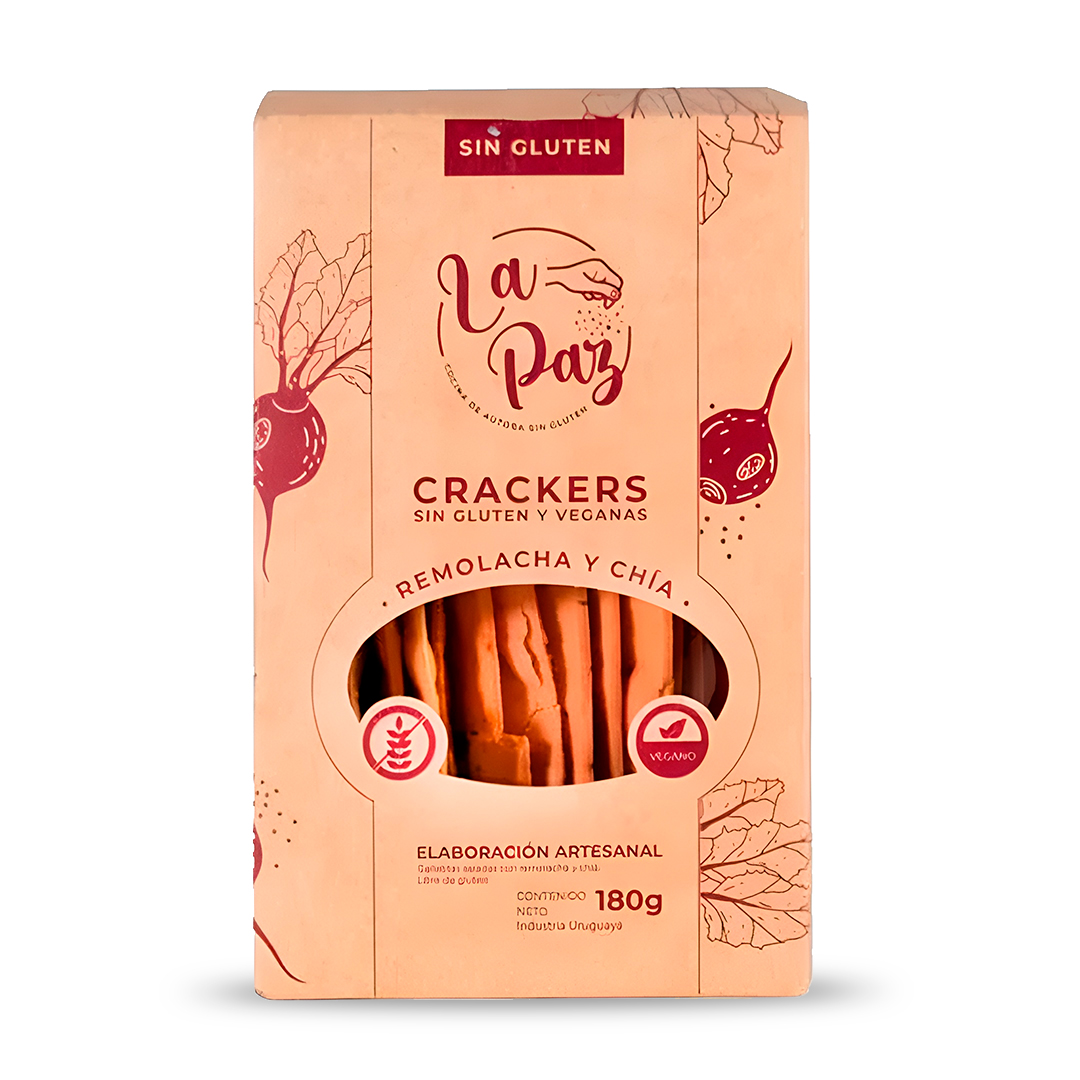 LA PAZ GALLETA SIN GLUTEN Y VEGANAS CRACKERS REMOLACHA Y CHIA